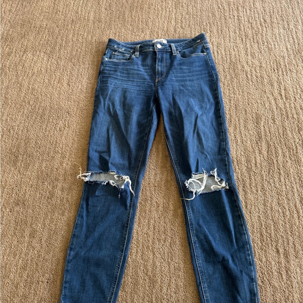 PAIGE Dark Blue Ripped Skinny Jeans